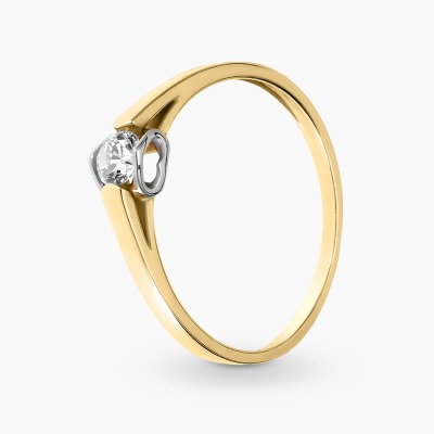 Pierścionek z dwukolorowego złota 585 serce z cyrkonią