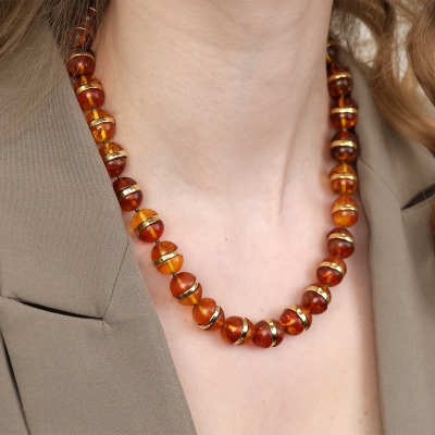 Naszyjnik z bursztynu bałtyckiego i srebra pozłacanego... 2