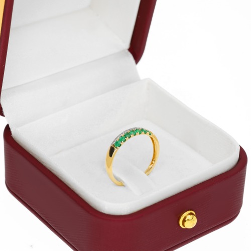 Pierścionek z białego i żółtego złota 585 z diamentami i szmaragdami 0,19 ct