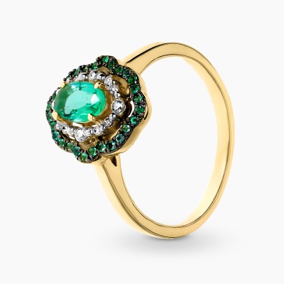 Pierścionek dwukolorowe złoto 585 z diamentami i...