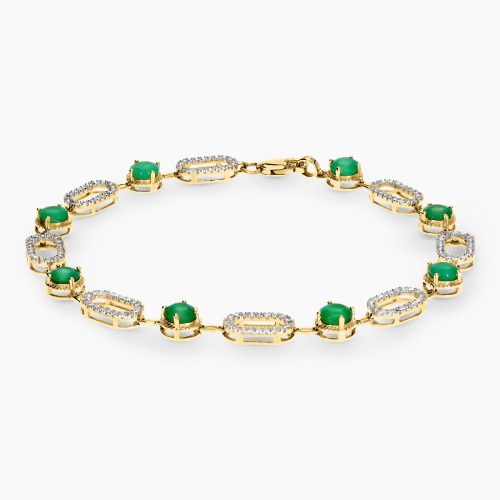 Bransoleta dwukolorowe złoto 585 z diamentami 0,59 ct i szmaragdami 2,96 ct