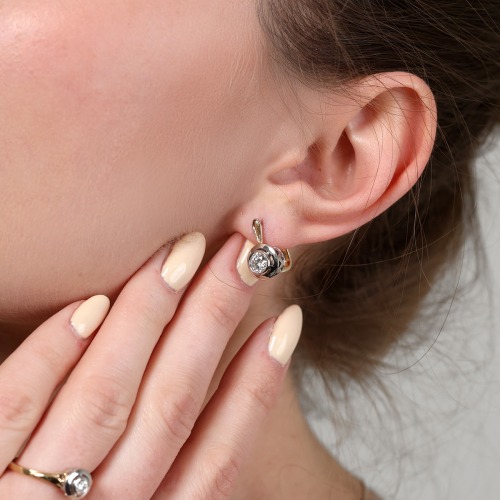 Kolczyki ręcznie wykonane dwukolorowe złoto 585 z brylantami 1,0 ct Vs1/G