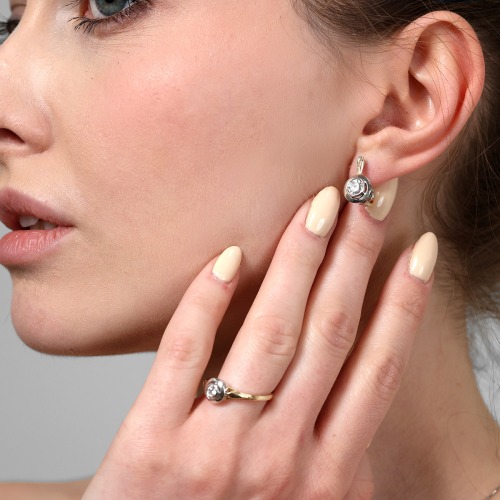 Kolczyki ręcznie wykonane dwukolorowe złoto 585 z brylantami 1,0 ct Vs1/G