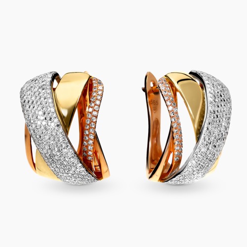 Kolczyki w trzech kolorach złota 585 z brylantami 1,09 ct