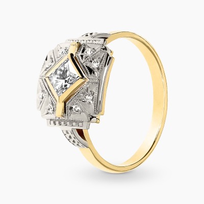 Pierścionek Art Déco z żółtego i białego złota 585 z...