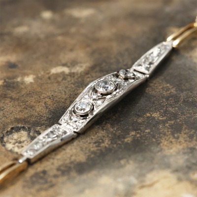 Bransoleta w stylu retro z dwukolorowego złota 585 z... 2