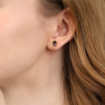 Kolczyki Livorno żółte złoto 585 z kwarcami dymnymi 2