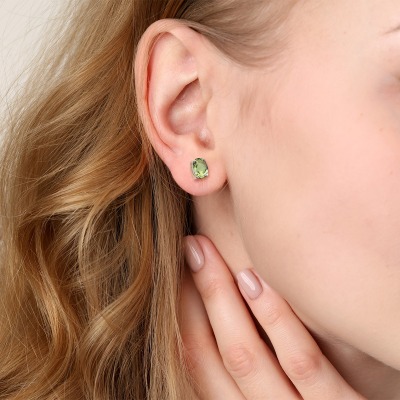 Kolczyki Livorno białe złoto 585 z oliwinami 2