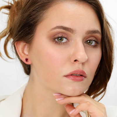 Kolczyki Livorno różowe złoto 585 z rubinami 2