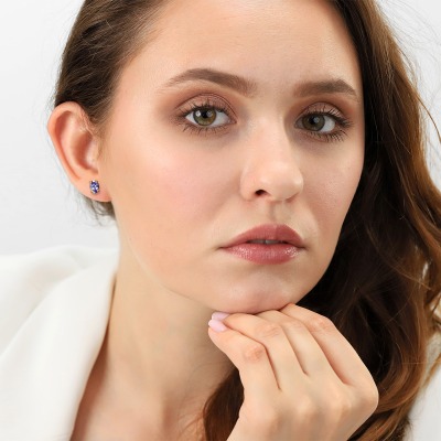 Kolczyki Livorno różowe złoto 585 z tanzanitami 2