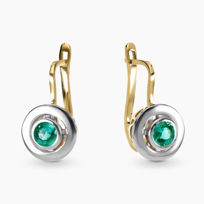 Kolczyki dwukolorowe złoto 585 ze szmaragdami 0,47 ct 2