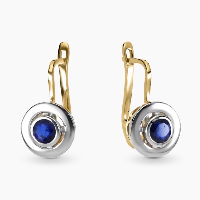 Kolczyki dwukolorowe złoto 585 z szafirami 0,54 ct 2