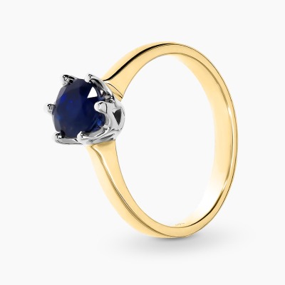 Pierścionek z dwukolorowego złota 585 z okazałym szafirem...