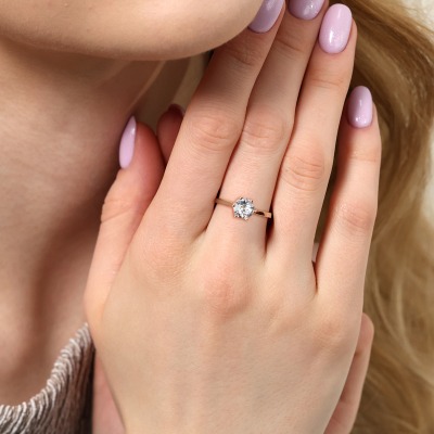 Pierścionek zaręczynowy Vicenza różowe złoto 585 z białym... 2