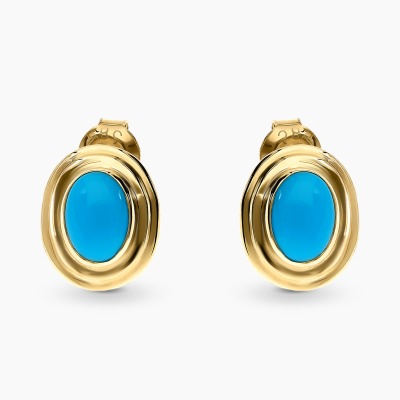 Kolczyki na sztyft z żółtego złota 585 z owalnymi turkusami