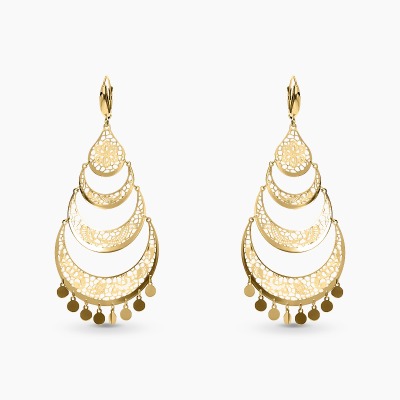 Kolczyki wiszące ażurowe z żółtego złota próby 585 styl boho