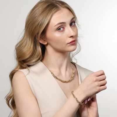 Bransoleta pleciona z owalnych elementów z żółtego złota 585 2