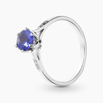 Pierścionek z białego złota 585 z brylantami i okazałym...