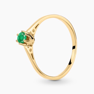 Pierścionek z żółtego złota 585 ze szmaragdem 0,17 ct