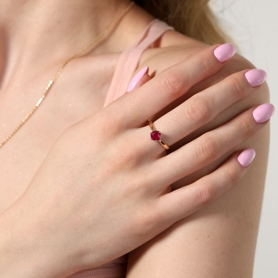 Pierścionek z dwukolorowego złota 585 z okazałym rubinem... 2