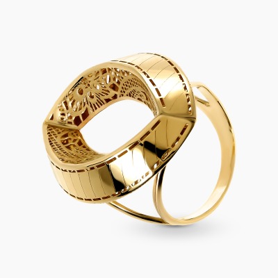 Pierścionek podłużny z żółtego złota 585 ażurowy wzór