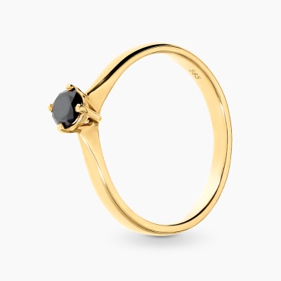Pierścionek z żółtego złota 585 z czarnym diamentem 0,25 ct