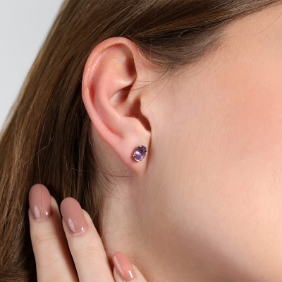 Kolczyki z żółtego złota 585 z owalnymi ametystami 2