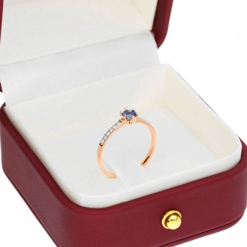 Pierścionek zaręczynowy Ravenna różowe i białe złoto 585 z brylantami 0,10 ct i szafirem 0,45 ct