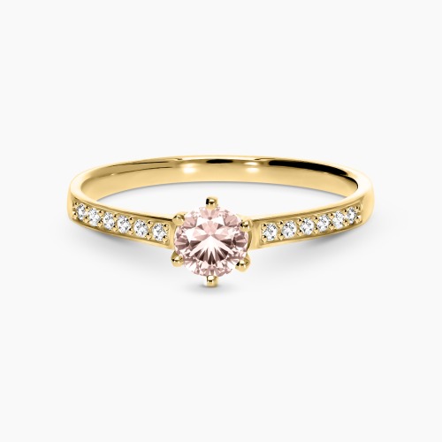 Pierścionek zaręczynowy Ravenna żółte złoto 585 z brylantami 0,10 ct i morganitem 0,30 ct