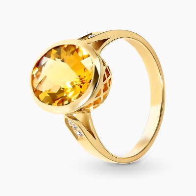 Pierścionek żółte złoto 585 z cytrynem 3,81 ct i...