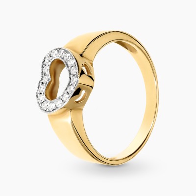 Pierścionek z dwukolorowego złota 585 serce z brylantami...