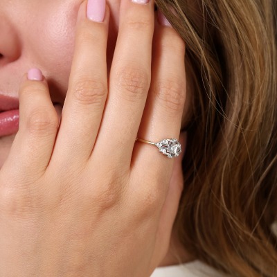 Pierścionek Art Déco dwukolorowe złoto 585 z brylantami... 2