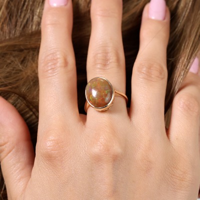 Pierścionek żółte złoto 585 z owalnym opalem 7,22 ct 2