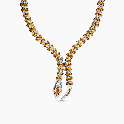 Naszyjnik wąż ze srebra 925 z bursztynami dł. 42-47 cm 2