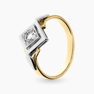 Pierścionek z żółtego i białego złota 585 z brylantem...