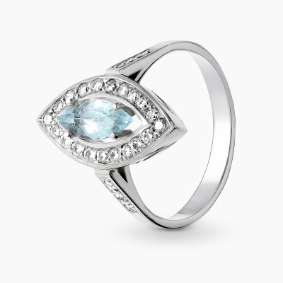 Pierścionek z białego złota 585 z akwamarynem 0,61 ct i...