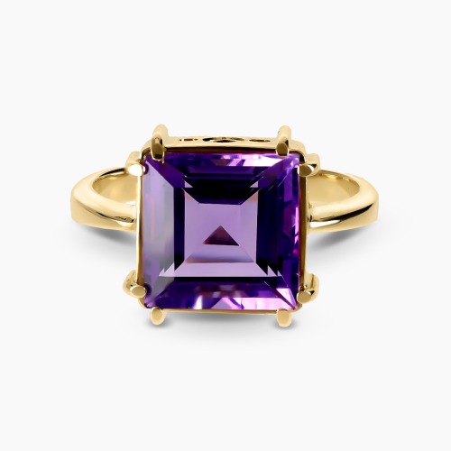 Pierścionek z żółtego złota 585 z okazałym ametystem 4,96 ct
