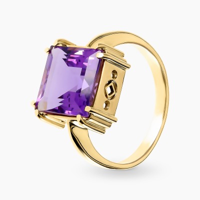 Pierścionek z żółtego złota 585 z okazałym ametystem 4,96 ct