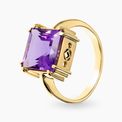 Pierścionek z żółtego złota 585 z okazałym ametystem 4,96 ct