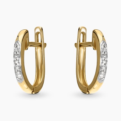 Kolczyki z żółtego i białego złota 585 z diamentami 0,05 ct