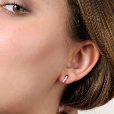 Kolczyki z żółtego i białego złota 585 z diamentami 0,05 ct 2