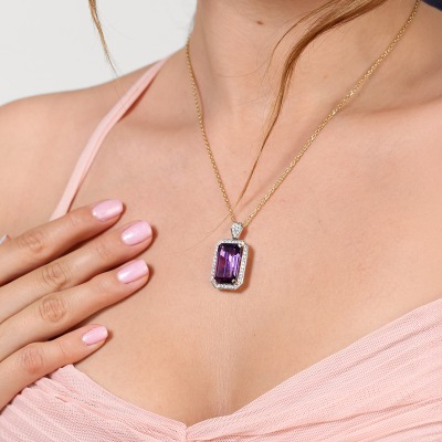 Zawieszka z dwukolorowego złota 585 z okazałym ametystem... 2