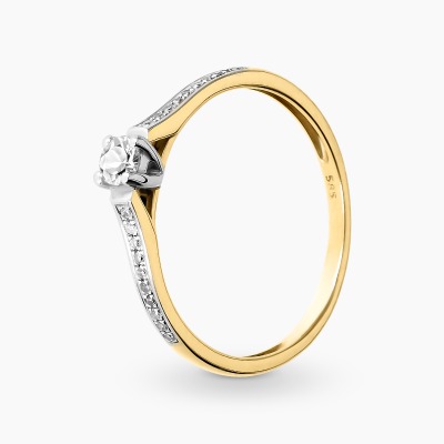 Pierścionek zaręczynowy białe i żółte złoto 585 z...