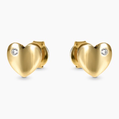 Kolczyki na sztyft z żółtego złota 585 serca z cyrkoniami