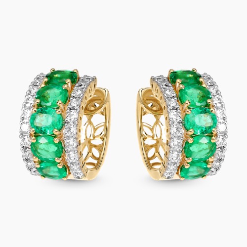 Kolczyki z dwukolorowego złota 585 z brylantami 1,01 ct i szmaragdami 3,2 ct