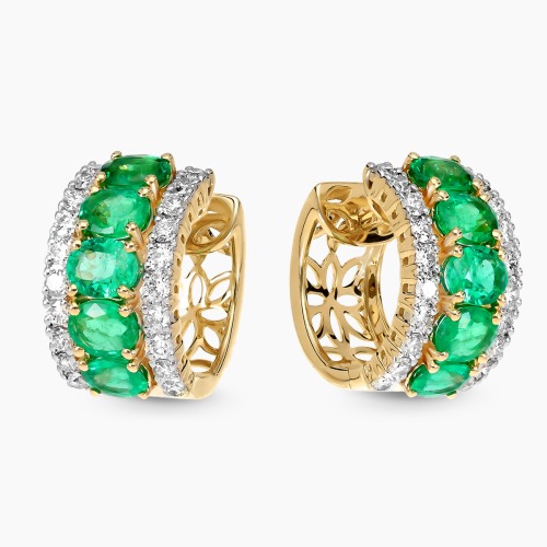 Kolczyki z dwukolorowego złota 585 z brylantami 1,01 ct i szmaragdami 3,2 ct