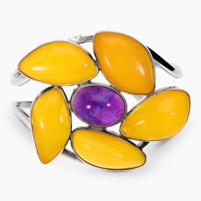 Bransoletka sztywna ze srebra z ametystem i mlecznymi...