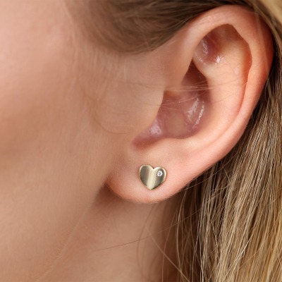 Kolczyki na sztyft z żółtego złota 585 serca z cyrkoniami 2