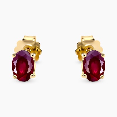 Kolczyki na sztyft żółte złoto 585 z owalnymi rubinami...