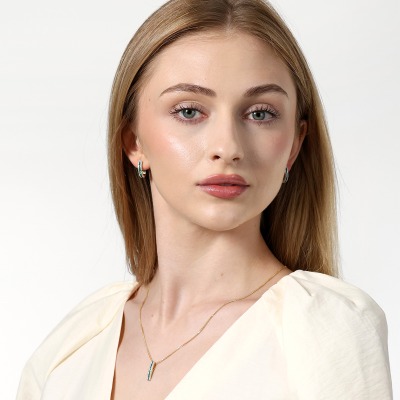 Kolczyki podłużne z dwukolorowego złota 585 z diamentami... 2